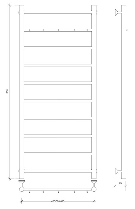 Полотенцесушитель водяной 120x40 Триада 1 К (черный) Secado арт. 4673739228654