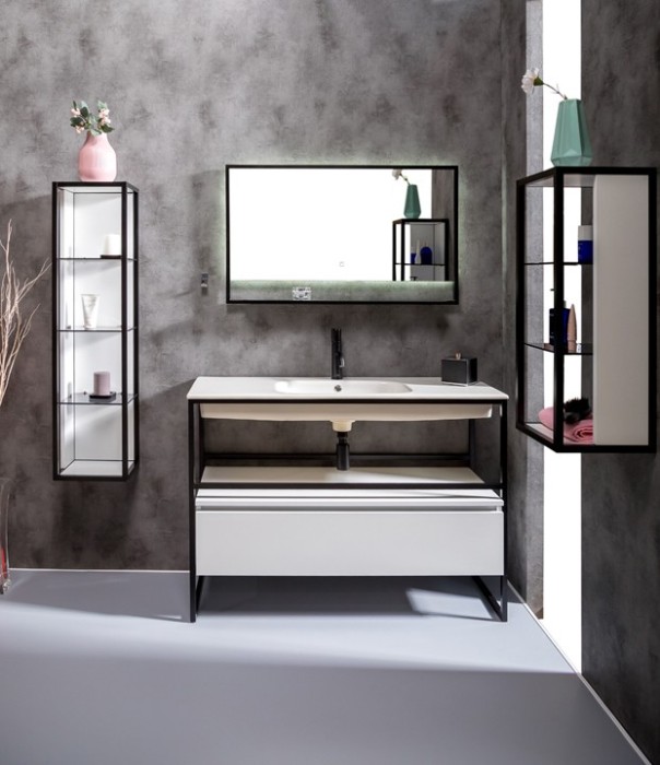 Пенал низкий white, полки стекло, Boheme Loft - 895-W