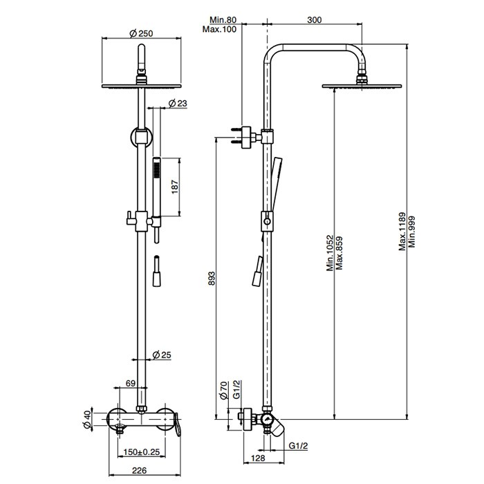 Fima Carlo Frattini Душевая стойка, верхний душ 25см., со смесителем, держателем и ручным душем, Colonne doccia, F3805/2OR цвет: золото