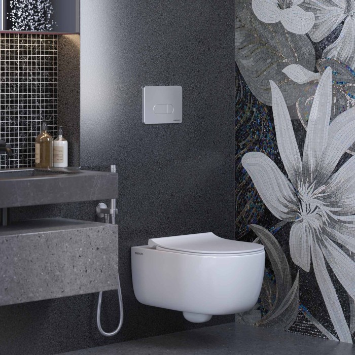 Комплект унитаза EGO XL Rimless с инсталляцией NOVUM525, кнопка D3 хром, сиденье Toma Slim SO, Berges арт. 043201