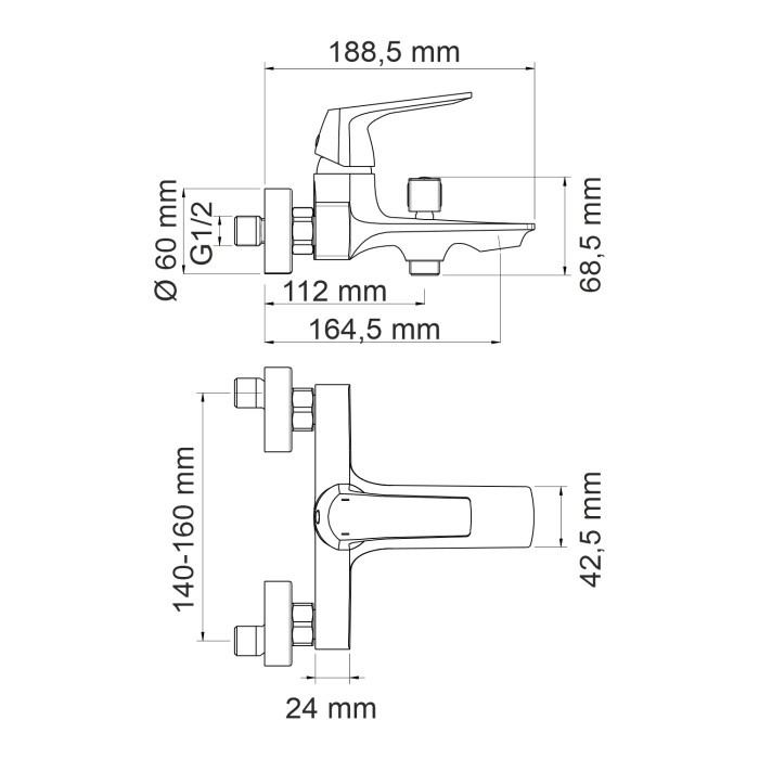 Смеситель для ванны с коротким изливом Neime 1900 WasserKRAFT арт. 1901