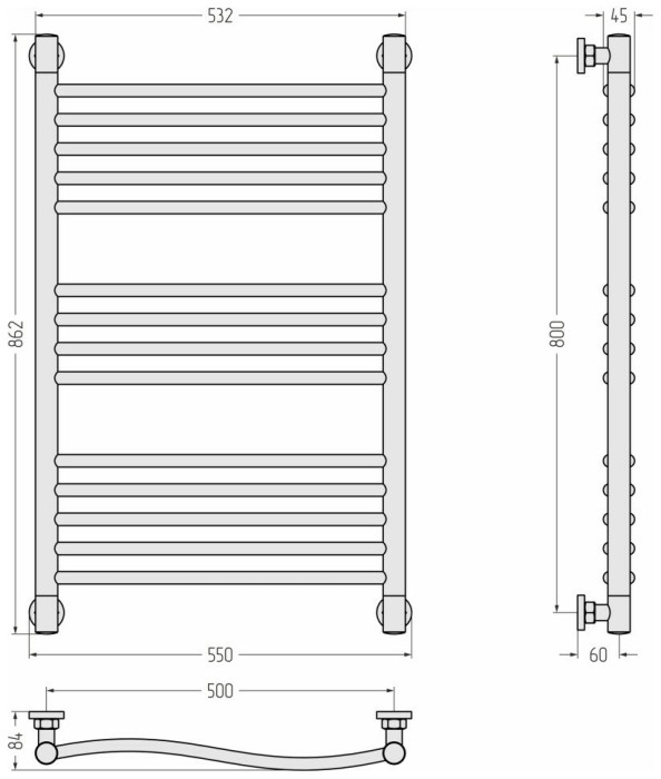 Сунержа Водяной полотенцесушитель 800x500, Флюид+, 31-0222-8050 цвет: матовый чёрный