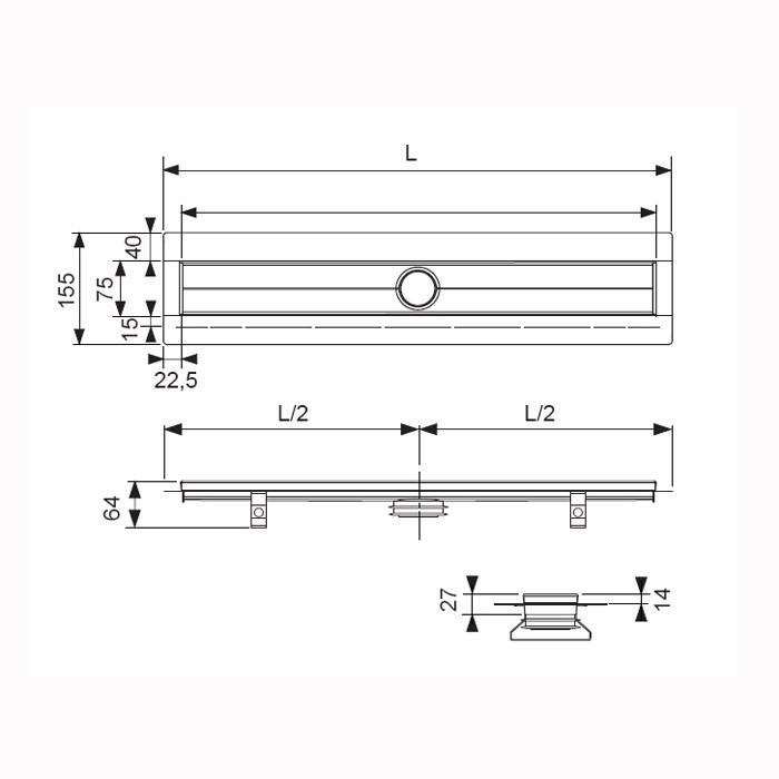 Комплект для установки душевого трапа 1000 мм из нержавеющей стали с гидроизоляцией seal system, drainline TECE арт. 601000 650001 660018 660005 660003 601070