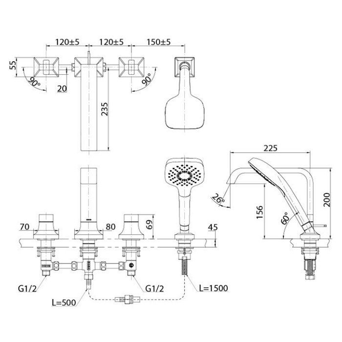 Смеситель на борт ванны, GC TOTO, TBG08202R цвет: хром