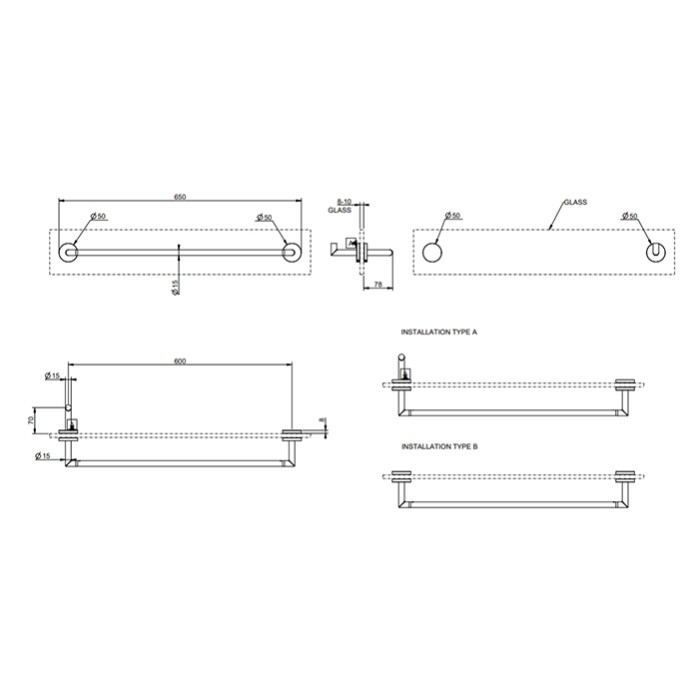 Полотенцедержатель для крепления на стекло. 60 см, Gessi Tondo, хром арт. 63728#031