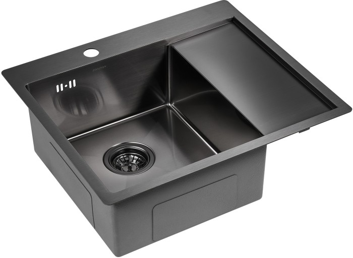 Мойка для кухни нержавеющая 590х510мм Paulmark FLANK, вороненая сталь, левая - PM225951-GML
