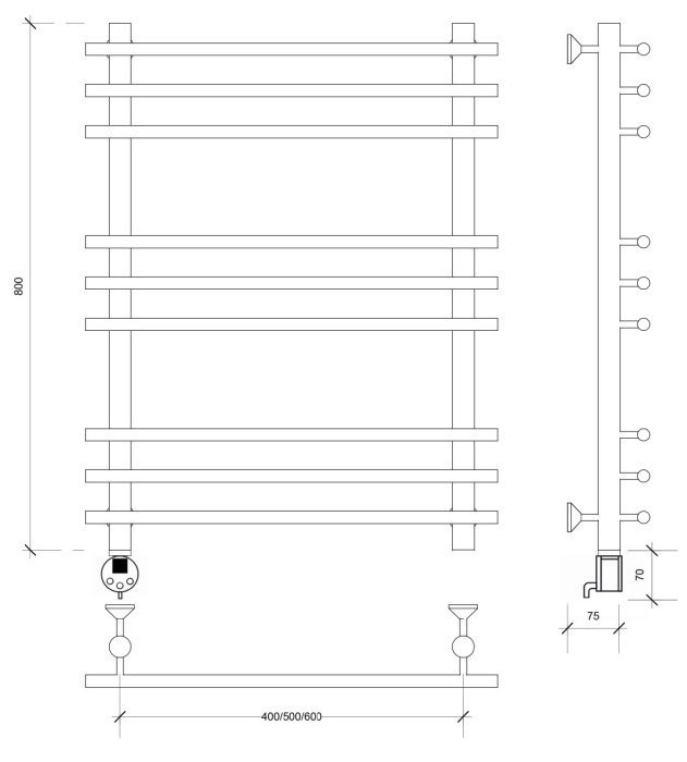 Полотенцесушитель электрический 80x50x60 Турин плюс (черный матовый) Secado арт. 4673739245637