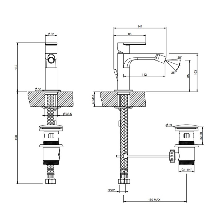 Смеситель для биде, на 1 отв, с донным клапаном, Gessi Emporio Via manzoni, black xl арт. 38608#299