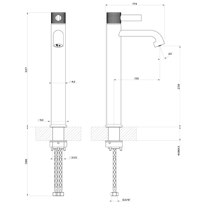 Смеситель для раковины, однорычажный, без донного клапана, Gessi Inciso, black xl арт. 58004#299