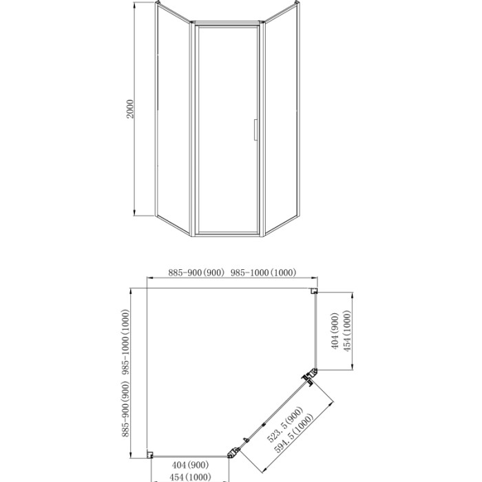 Душевое ограждение (900х900х2000), без поддона, прозрачное стекло 6 мм, цвет профиля черный  Richmond, Azario арт. AZ-NAG3231 900 Black