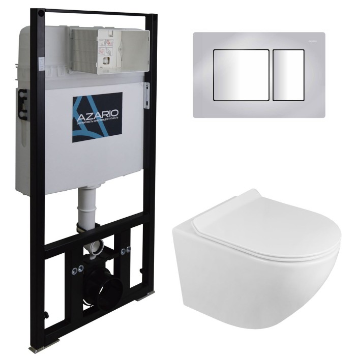 Готовый комплект инсталляция + унитаз Grado N с быстросъемным сиденьем микролифт+ клавиша смыва хром глянец  Azario - AZ-8010-1000+AZ-8200-0031+AZ-0046N