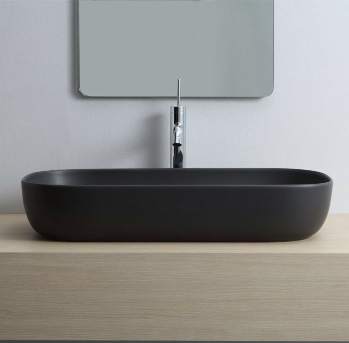 Раковина накладная, без перелива, без отверстий, цвет черный матовый с антибактериальным и грязеотталкивающим покрытием BIOKER, Scarabeo Glam - 1803 49 BK