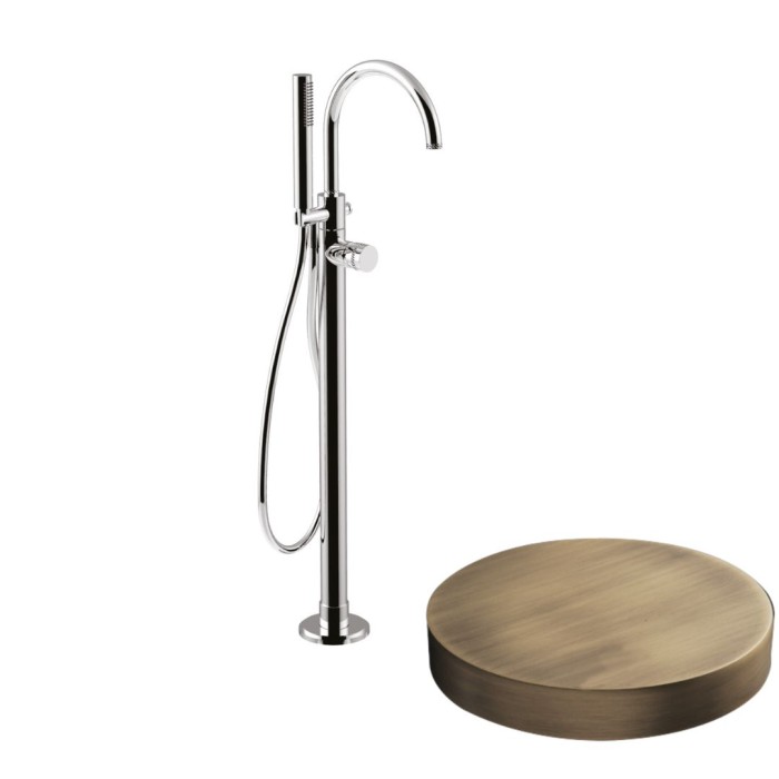 Напольный смеситель для ванны отдельностоящий, излив, ручной душ, Giulini My ring deluxe, бронза матовая арт. MR0092DLEPBROP