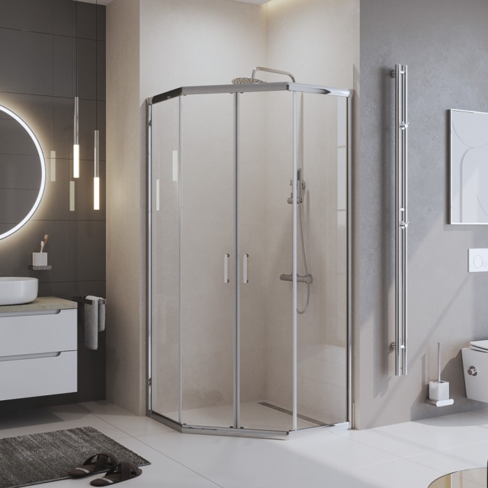 Душевой уголок 90x195 BelBagno, глянцевый хром, Uno-195 арт. UNO-195-P-2-100-C-Cr