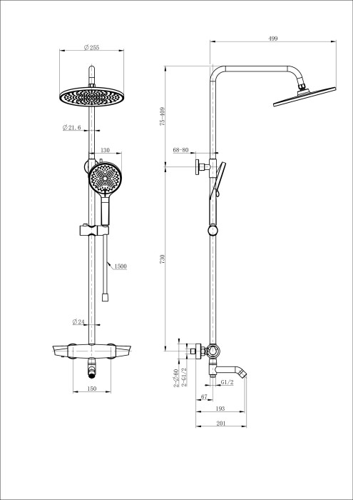 Душевая система с термостатом, Wonzon & Woghand Capsule, WW-B3031-A2-BG цвет: золото