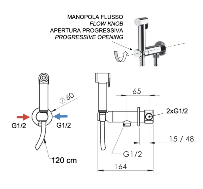 Гигиенический душ со смесителем Remer X Style N64WRL, медь глянцевая