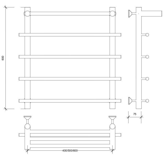 Полотенцесушитель водяной 60x70 Турин 1 СП (черный) Secado арт. 4673739229545