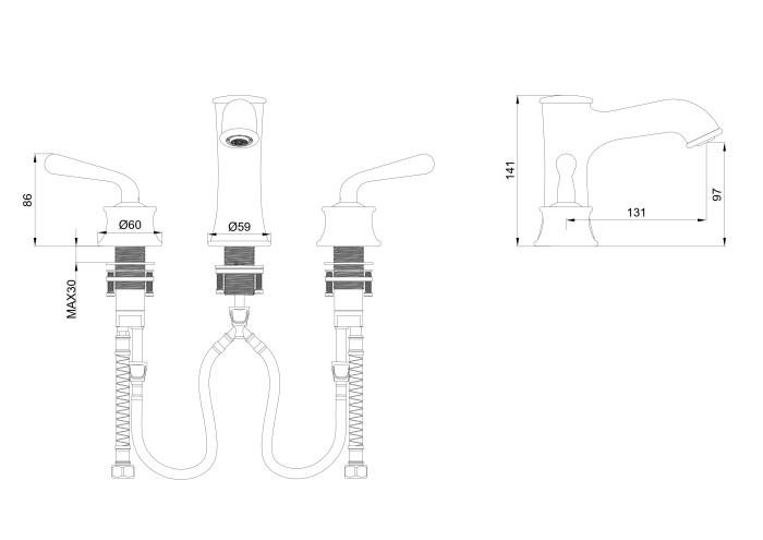 Смеситель для раковины на 3 отверстия, Wonzon & Woghand Steam, WW-88159008-CR цвет: хром