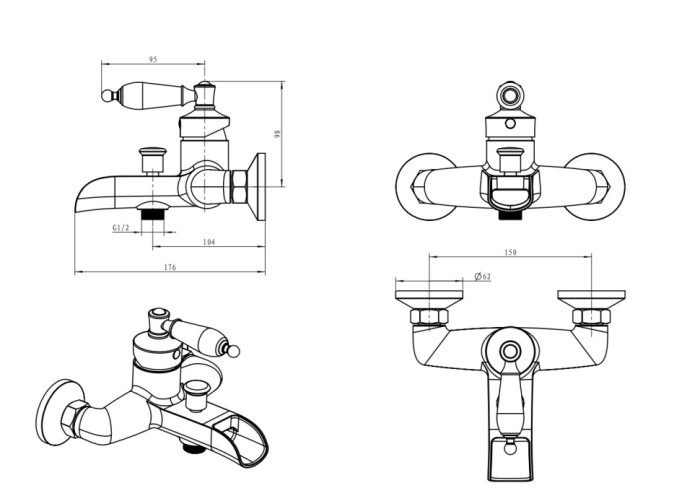 Смеситель для ванны gold с черным swarovski, Boheme Vogue - 213-BSW