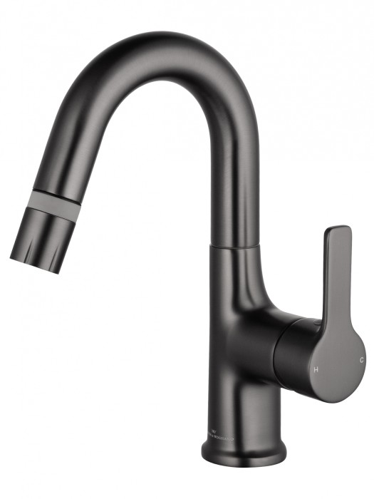 Смеситель для раковины с выдвижным изливом, Wonzon &amp; Woghand, WW-FE01L212-BGG цвет: графит