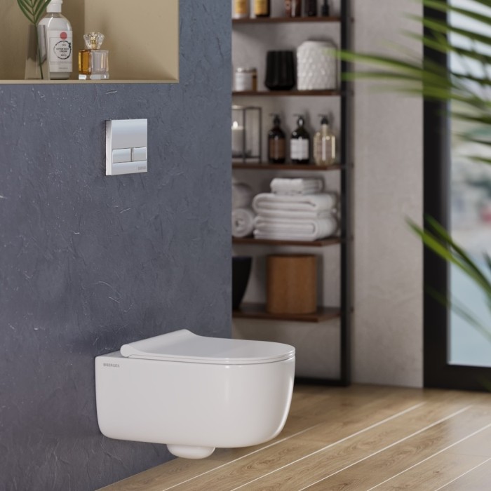 Комплект унитаза EGO XL Rimless с инсталляцией NOVUM525, кнопка L3 хром, сиденье Toma Slim SO, Berges арт. 043203