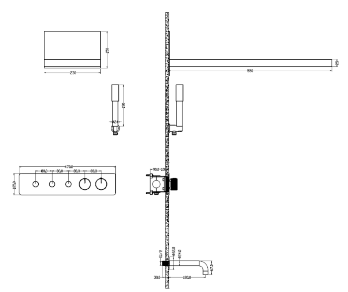 Встроенная душевая система с термостатом, хром, FUSION Boheme 131-2-CR
