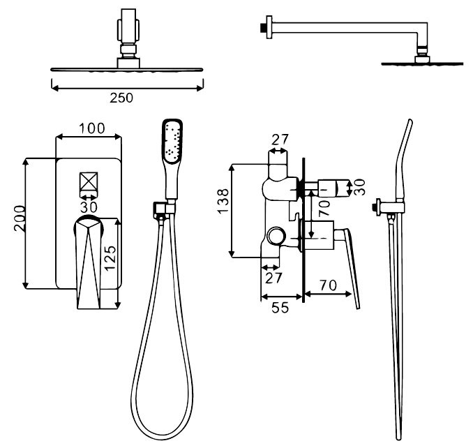 Душевой комплект, черный, Venturo Boheme 384-B