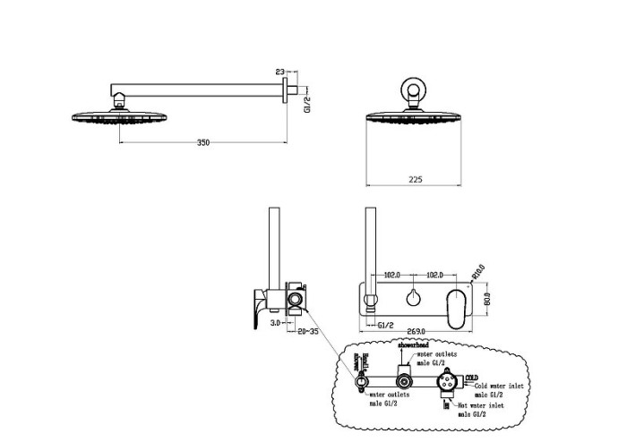 Смеситель встроенный для душа с верхней лейкой, серый, Spectre Boheme 454-GM