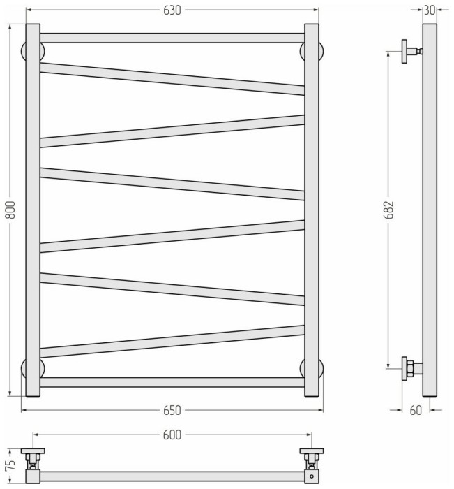Сунержа Водяной полотенцесушитель 800x600, Сирокко, 071-0253-8060 цвет: сатин