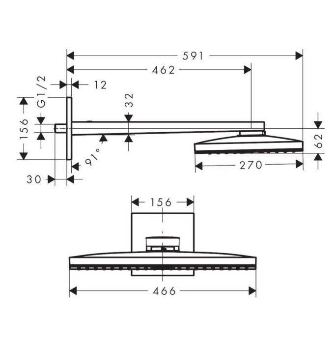 Верхний душ с настенным кронштейном Rainmaker Select Hansgrohe, белый, хром арт. 24003400
