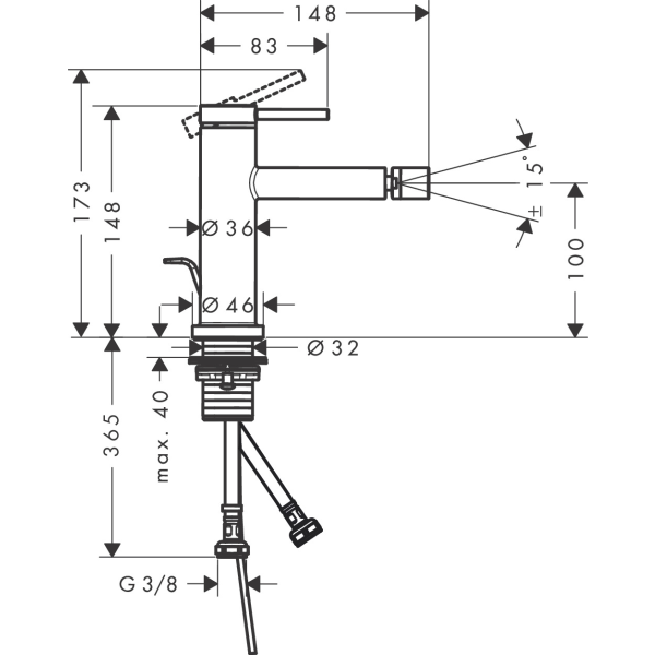 Смеситель для биде со сливным гарнитуром, Hansgrohe Tecturis S, белый арт. 73201700