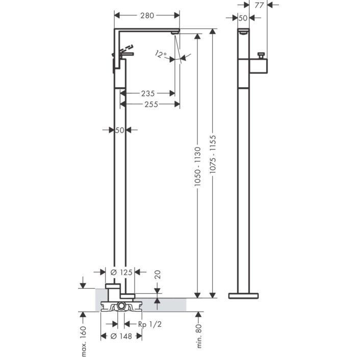 Напольный смеситель для раковины Edge Axor, полированный черный хром арт. 46040330