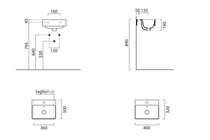 Подвесная раковина 40х32х19 см, цвет bistro, санфарфор, Color-elements GSI арт. 9084116