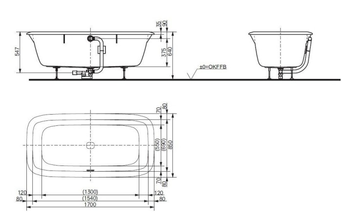 Акриловая ванна, встраиваемый, NC/R TOTO, PAY1740PWEE цвет: белый