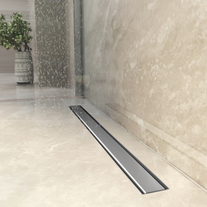 Душевой лоток Optim Line Plus 600, рамка решетка нержавеющая сталь, хром глянец, S-сифон D50 H60 горизонтальный, BERGES арт. 090516