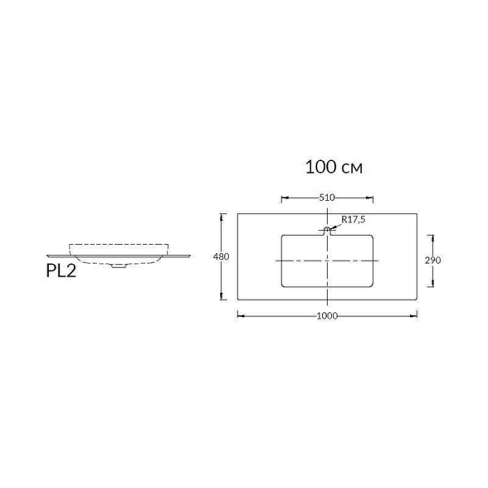 Столешница из керамогранита Риальто 100см, Plaza Kerama Marazzi, серый - PL2.VT93\100Т