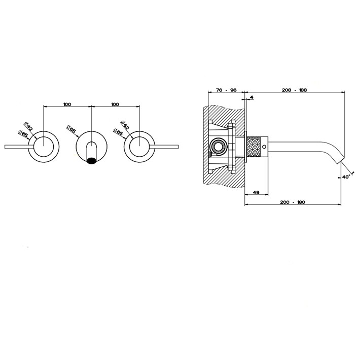 Встраиваемый смеситель для раковины на 3 отверстия с изливом, без донного клапана, Gessi Intreccio, шлифованная сталь арт. 54194#239