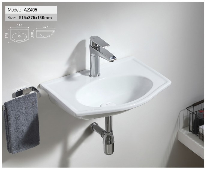 Раковина 51,5х37,5х13 подвесная, белая, Azario - AZ-405