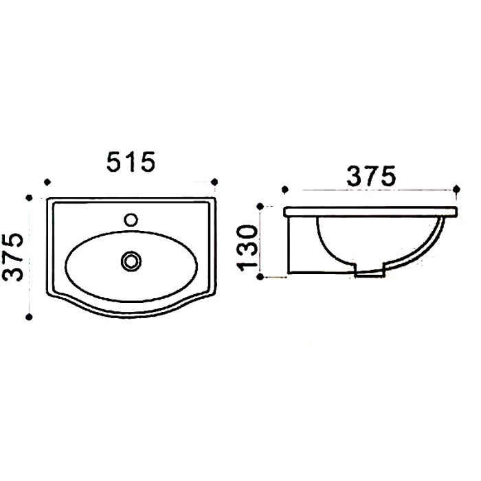 Раковина 51,5х37,5х13 подвесная, белая, Azario - AZ-405