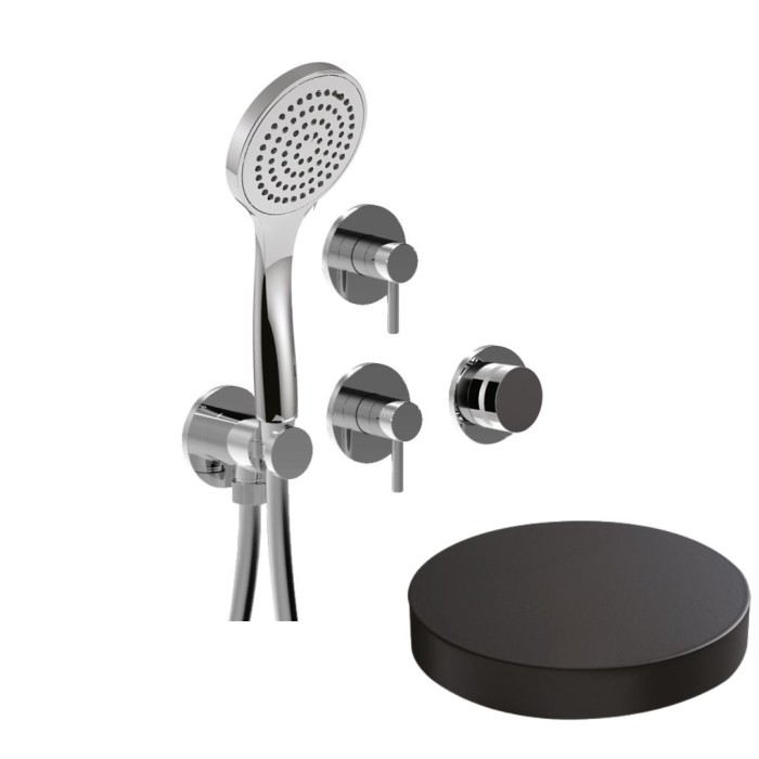 Внешняя часть встраиваемого смесителя для душа на 4 режима, однорычажный, поворотный переключатель, ручной душ + 3 доп. вывода воды, Giulini My ring, черный матовый арт. MRX5304EPNO