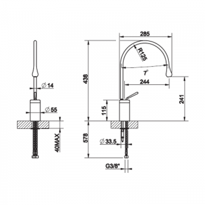 Смеситель для раковины на 1 отверстие, высокий, излив 244мм R=125, Gessi Goccia, черный арт. 33605#299