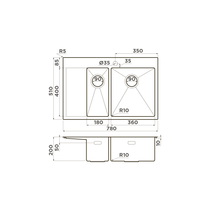 Кухонная мойка Omoikiri Akisame 78-2-R-IN нерж. сталь, цвет нержавеющая сталь арт. 4973063