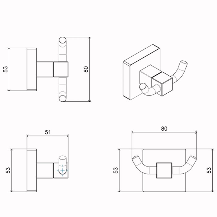 Крючок двойной, хром, Azario Rina - AZ-87005B
