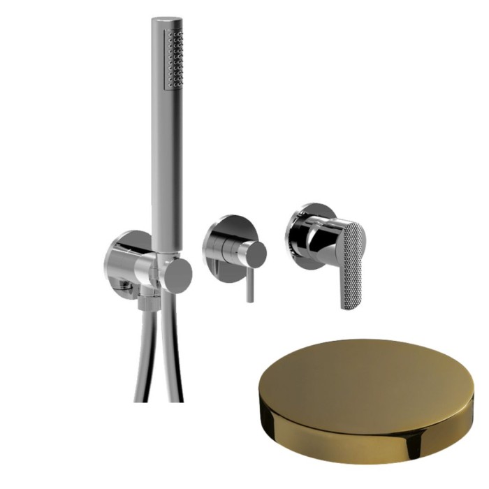 Встраиваемый смеситель для душа на 2 режима, однорычажный, поворотный переключатель, ручной душ + 1 доп. вывод воды, Giulini Surf deluxe, золото арт. 58X5301DLO