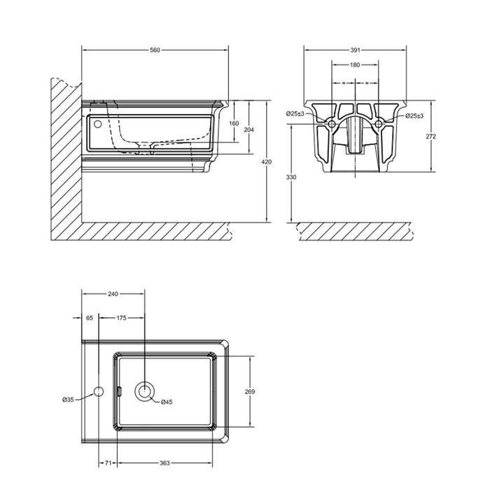 Биде подвесное 56х39см., с 1 отверстием под смеситель, с сифоном, Gessi Eleganza, белый арт. 46755#518