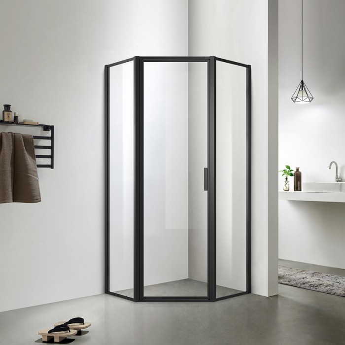 Душевое ограждение 1000х1000х2000, без поддона, прозрачное стекло 6 мм, цвет профиля черный  Richmond, Azario арт. AZ-NAG3231 1000 Black