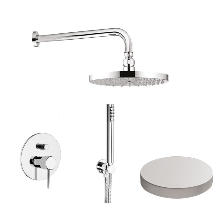 Встраиваемый смеситель для душа однорычажный с дивертером, верхний душ 25 см, ручной душ, Giulini Futuro, белый матовый арт. 6513KB-25BO