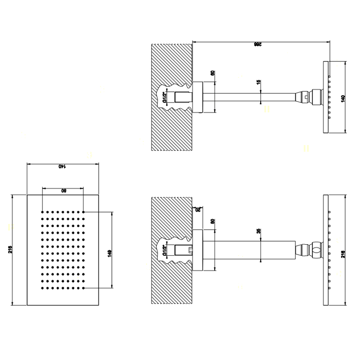 Верхний душ для потолочного крепления 216x140мм, высота 270мм, Gessi Rettangolo, хром арт. 20151#031
