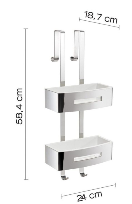 Решётка 2-х ур. На душ. Стекло c 2 крюч. (24х18,7хh58,4) Gedy, 7719(23) цвет: хром