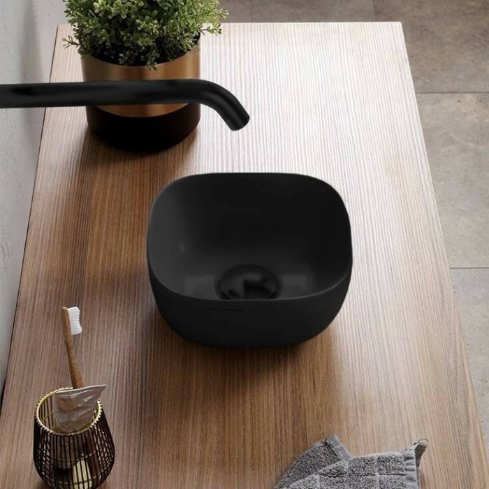 Раковина накладная, без перелива, без отверстий, цвет черный матовый, Scarabeo Glam - 1809 49